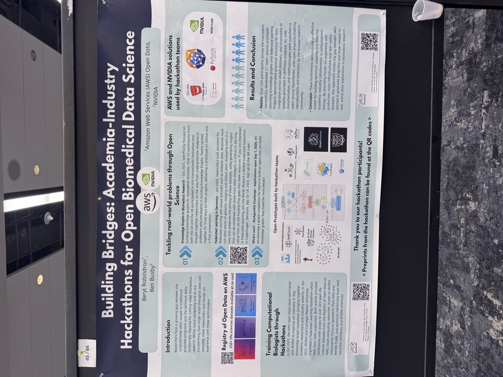 A poster connecting academia-industry hackathons with open biomedical data science