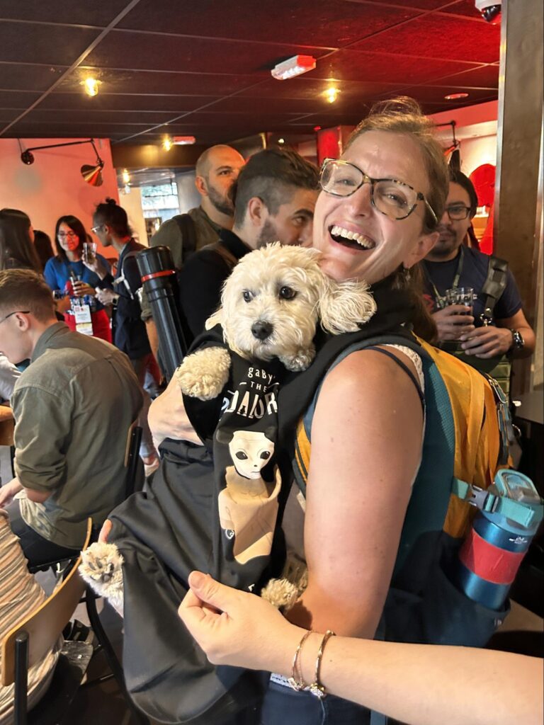 Julie McMurry and her dog at the GigaScience party